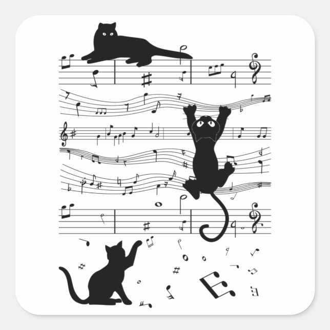Music Cat Cats Niedlich Funny Musician Gift Quadratischer Aufkleber (Vorderseite)