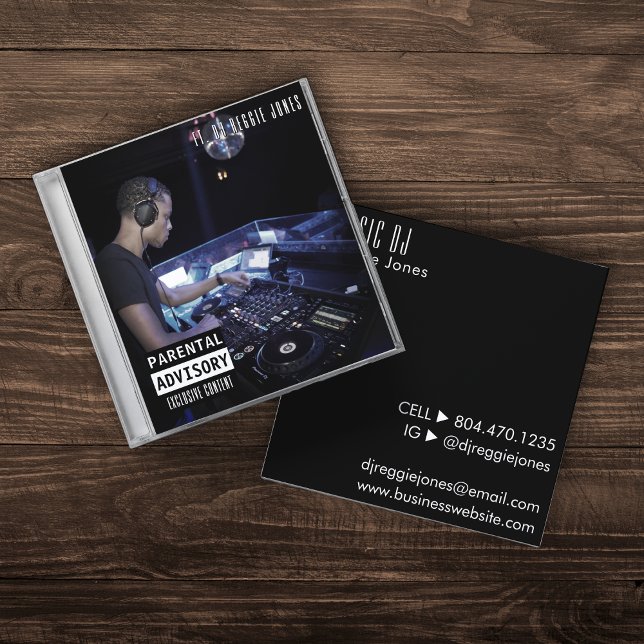 Music CD Case Album Cover DJ Black Quadratische Visitenkarte (Music CD Case Album Cover Hairstylist Black Square Business Card
)