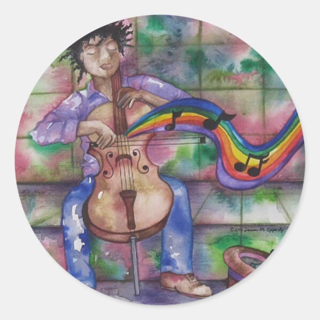 Music Cello Rainbow Illustration Runder Aufkleber (Vorderseite)