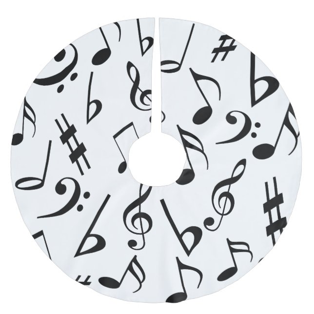 Music Christmas Tree Skirt : Schwarz und Weiß Polyester Weihnachtsbaumdecke (Vorderseite)