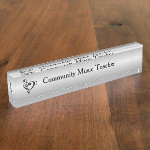 Music Clef Heart Silver Namensplakette