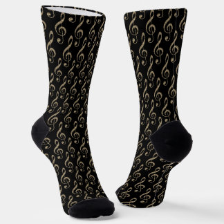 Music Clef Pattern in Gold Socken