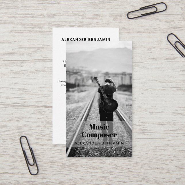 Music Composer Photo QR Code Carte de visite (Devant/Arrière en situation)