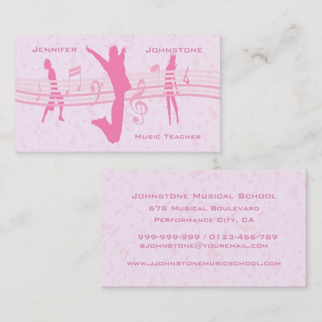 Music Dance and Drama Pink Werbung Visitenkarte (Vorne/Hinten)