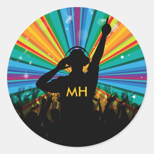 Music DJ-Aufkleber für Monogramm Runder Aufkleber (Vorderseite)