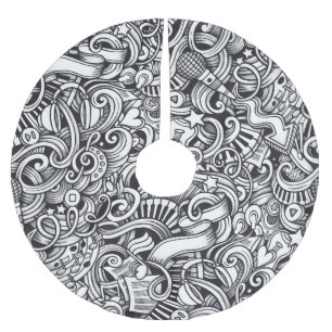 Music Doodles Vintager Hintergrund Polyester Weihnachtsbaumdecke
