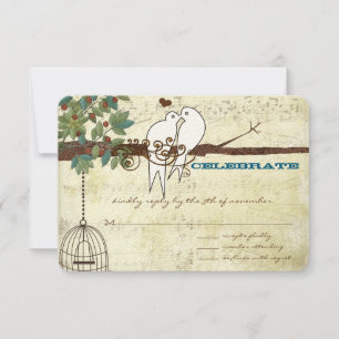 Music Dove Lovebird Sitzen in einer Baumhochzeit R RSVP Karte