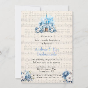 Music Dusty Blue Church Bridesmaids Luncheon Einladung