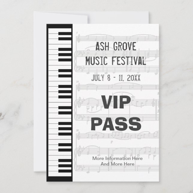 Music Festival Pass Piano Keyboard Vorlage (Vorderseite)