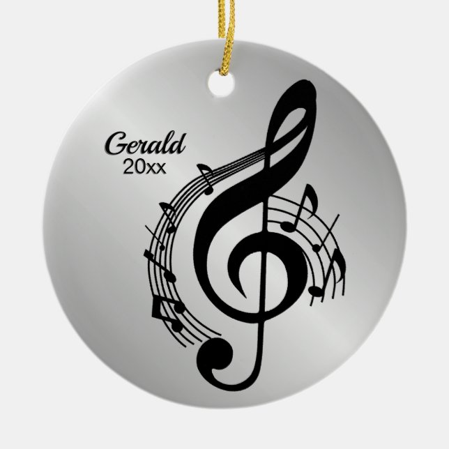 Music G Clef Personalisierter Name/Jahr Keramik Ornament (Vorne)