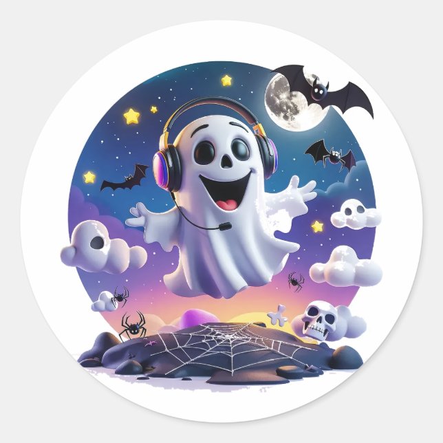 Music Ghost Runder Aufkleber (Vorderseite)