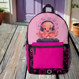 Music Girl, Happy Chic Lächeln Octopus DJ Bedruckter Rucksack
