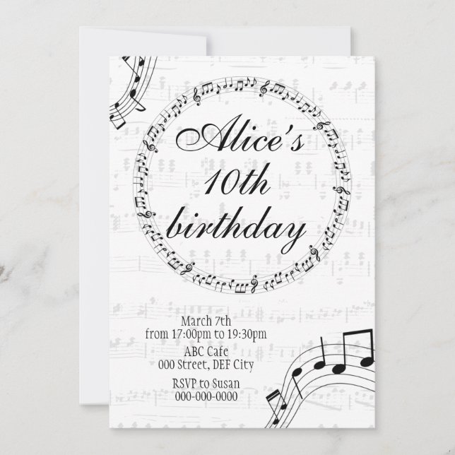 Music Girls Birthday Invitation Card (Devant)