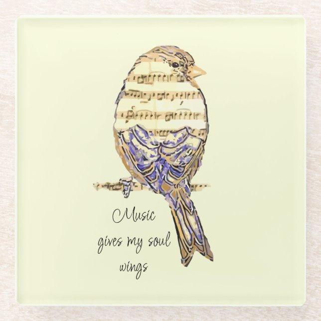  Music gives my soul wings Sparrow Bird Glasuntersetzer (Vorderseite)