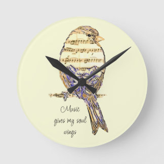 Music gives my soul wings Sparrow Bird Runde Wanduhr