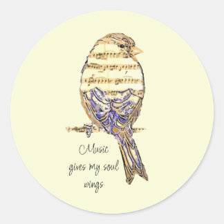 Music gives my soul wings Sparrow Bird Runder Aufkleber