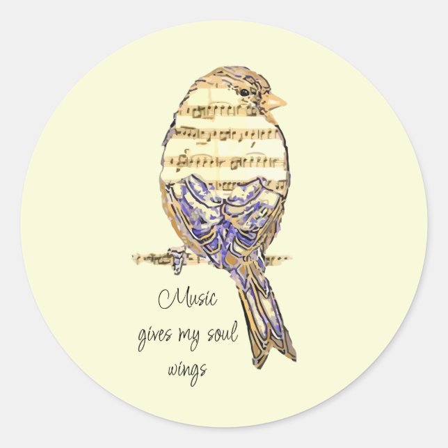  Music gives my soul wings Sparrow Bird Runder Aufkleber (Vorderseite)