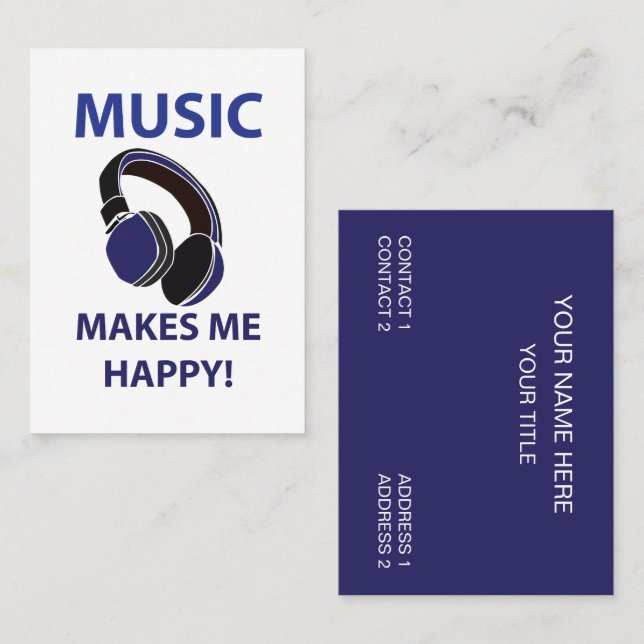Music Headphone Music macht mich glücklich Musik Visitenkarte (Vorne/Hinten)