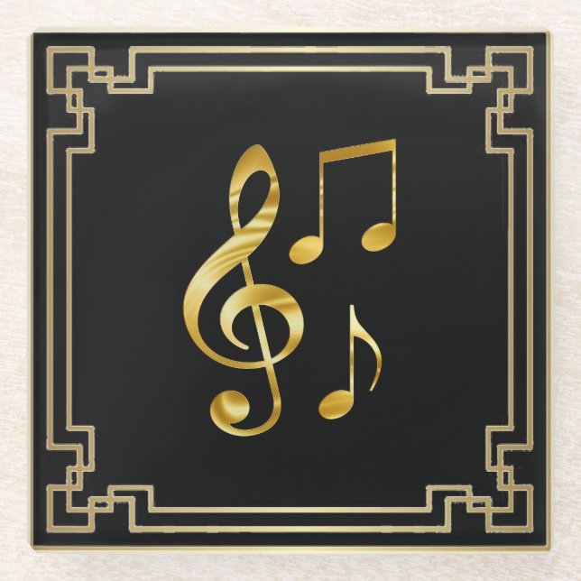 Music icons, gold on black, glasuntersetzer (Vorderseite)