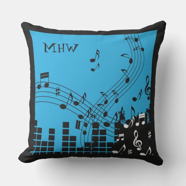 Music Illustration benutzerdefinierte Monogramm-Wu Kissen Für Draußen (Vorderseite)