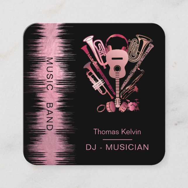 Music Instruments Event Organizer DJs Rose Gold Quadratische Visitenkarte (Vorderseite)