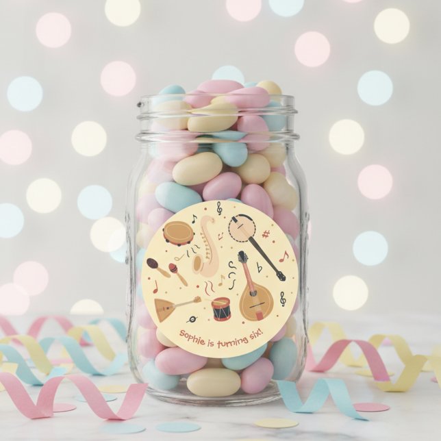 Music instruments kids birthday runder aufkleber (Von Creator hochgeladen)