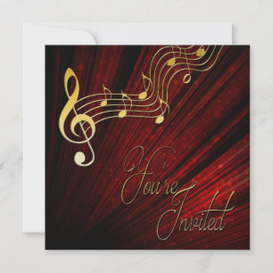 Music Invitation -REd - Gold Notes - Klasse Einladung