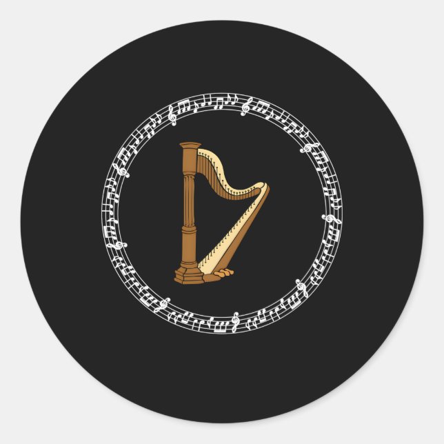 Music Irish Harp Player Musical Notes Irland Runder Aufkleber (Vorderseite)
