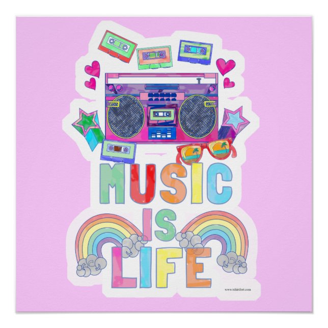 Music is Life Epic Retro Music Cartoon Quote Poster (Vorderseite)