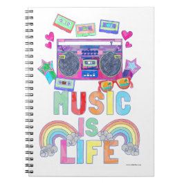Music is Life Slogan Cool Retro Art Design Notizblock