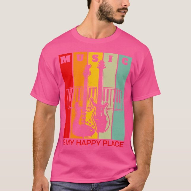 Music Is My Happy Place Music Lover Guitar Keyboar T-Shirt (Vorderseite)