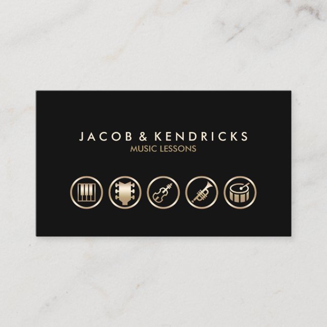 Music Lessons Gold Icons BusinessCard Visitenkarte (Vorderseite)