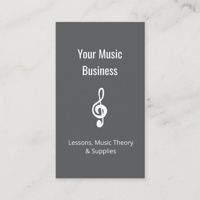 Music Lessons Simple Treble Clef QR Code Gray Visitenkarte (Vorderseite)