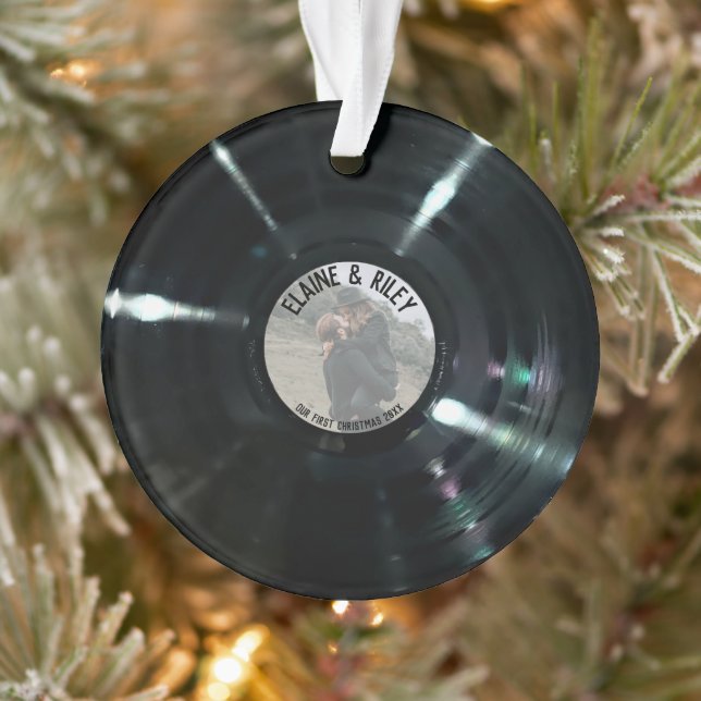 Music=Liebe Rund Vinyl Record Ornament (Baum)