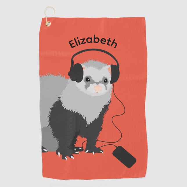 Music Lover Ferret Name Golfhandtuch (Vorderseite)