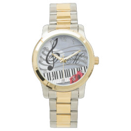 Music Lovers Theme Treble-Tastatur und Rose Armbanduhr