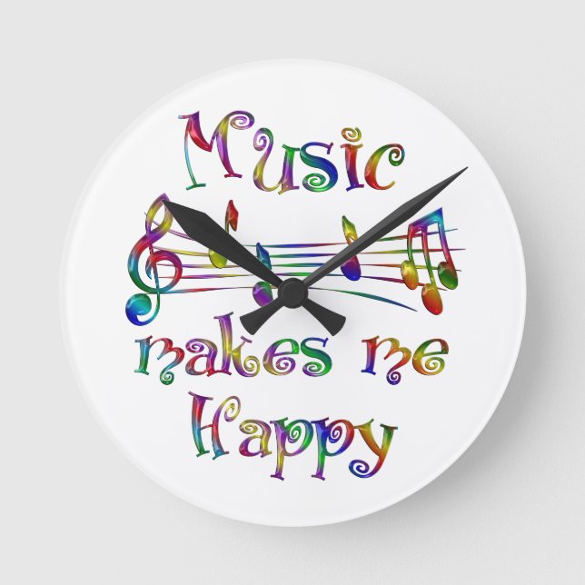 Music Makes Me Happy Runde Wanduhr (Vorderseite)