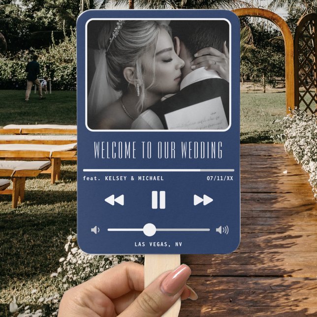 Music MP3 Player Blue Wedding Program Fächer (Music MP3 Player Blue Wedding Program Hand Fan
)