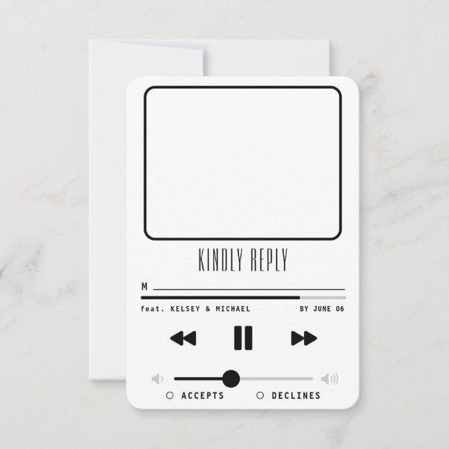 Music MP3 Player Wedding Foto White RSVP Karte (Vorderseite)