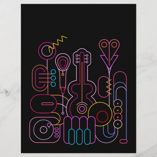 Music Neon Colors Design Briefbogen (Vorderseite)