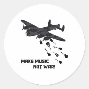 Music Not War Airplane Gitarre Liebe Peace Pac Runder Aufkleber