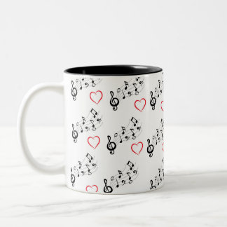 Music Notes and Hearts Coffee Mug Zweifarbige Tasse