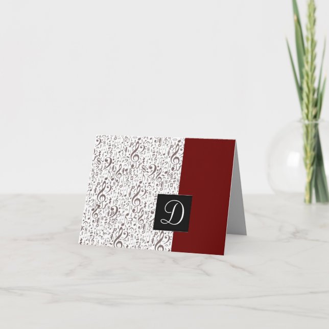 Music Notes Card with Monogram (Vorderseite)