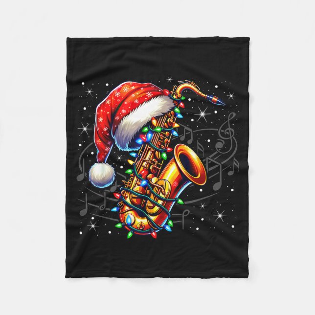 Music Notes Treble Clef Christmas Saxophone Jazz M Fleecedecke (Vorderseite)