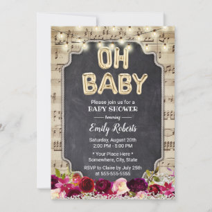 Music Oh Baby Dusche Rustikales Burgundy Red Flora Einladung
