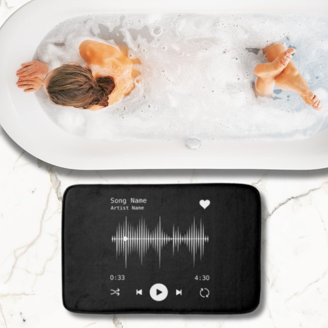 Music Player Artist und Song Personalisiert Black Badematte (Von Creator hochgeladen)