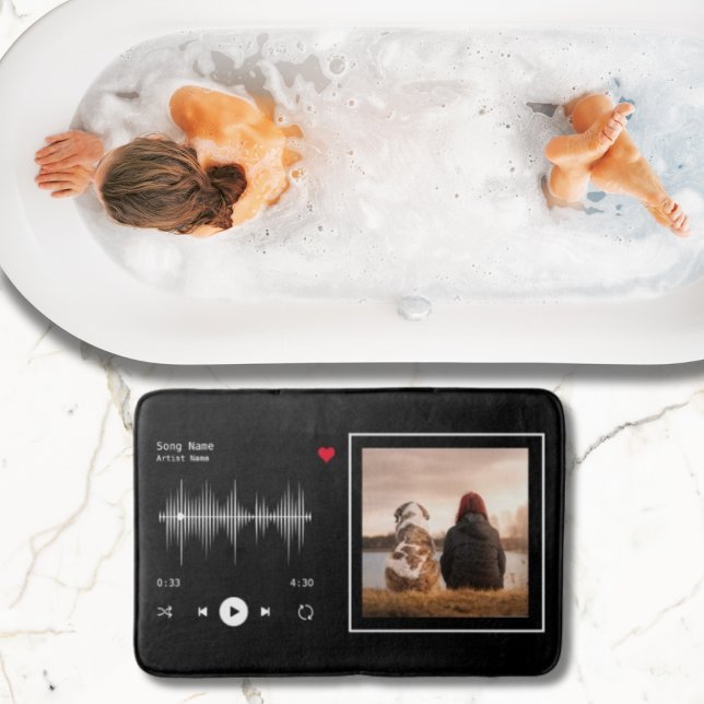Music Player Artist und Song Personalisiert Black Badematte (Von Creator hochgeladen)