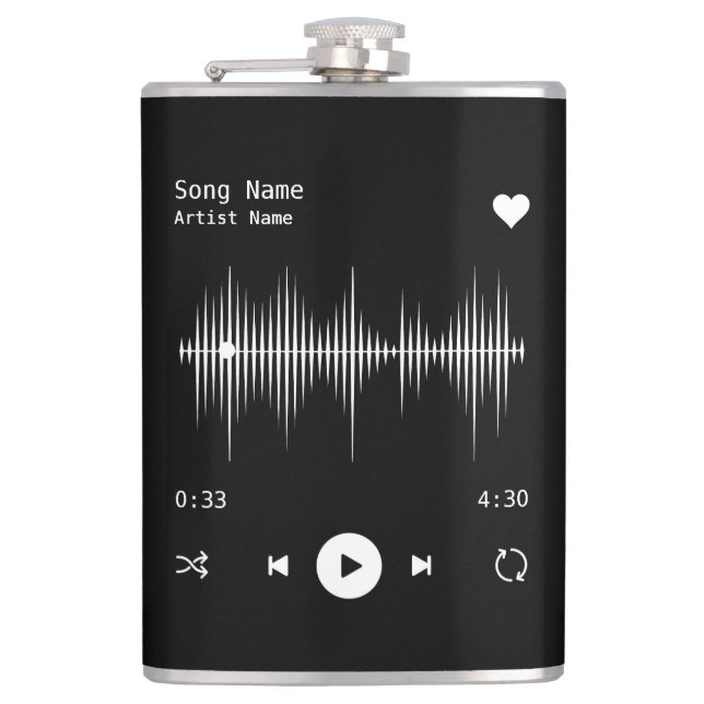 Music Player Artist und Song Personalisiert Black Flachmann (Vorderseite)