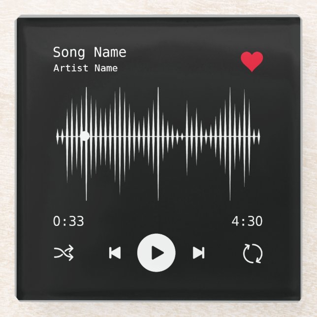Music Player Artist und Song Personalisiert Black Glasuntersetzer (Vorderseite)