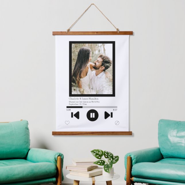 Music Player Foto Personalisiert Wandteppich Mit Holzrahmen (Wohnzimmer)